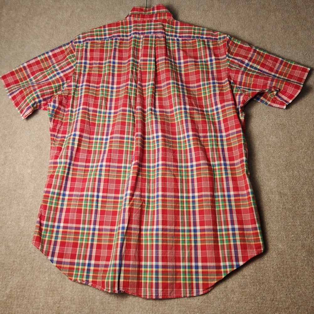 Ralph Lauren Plaid Shirt Mens Large Red Multi Classic Fit Short Sleeve Excellent - Picture 7 of 7